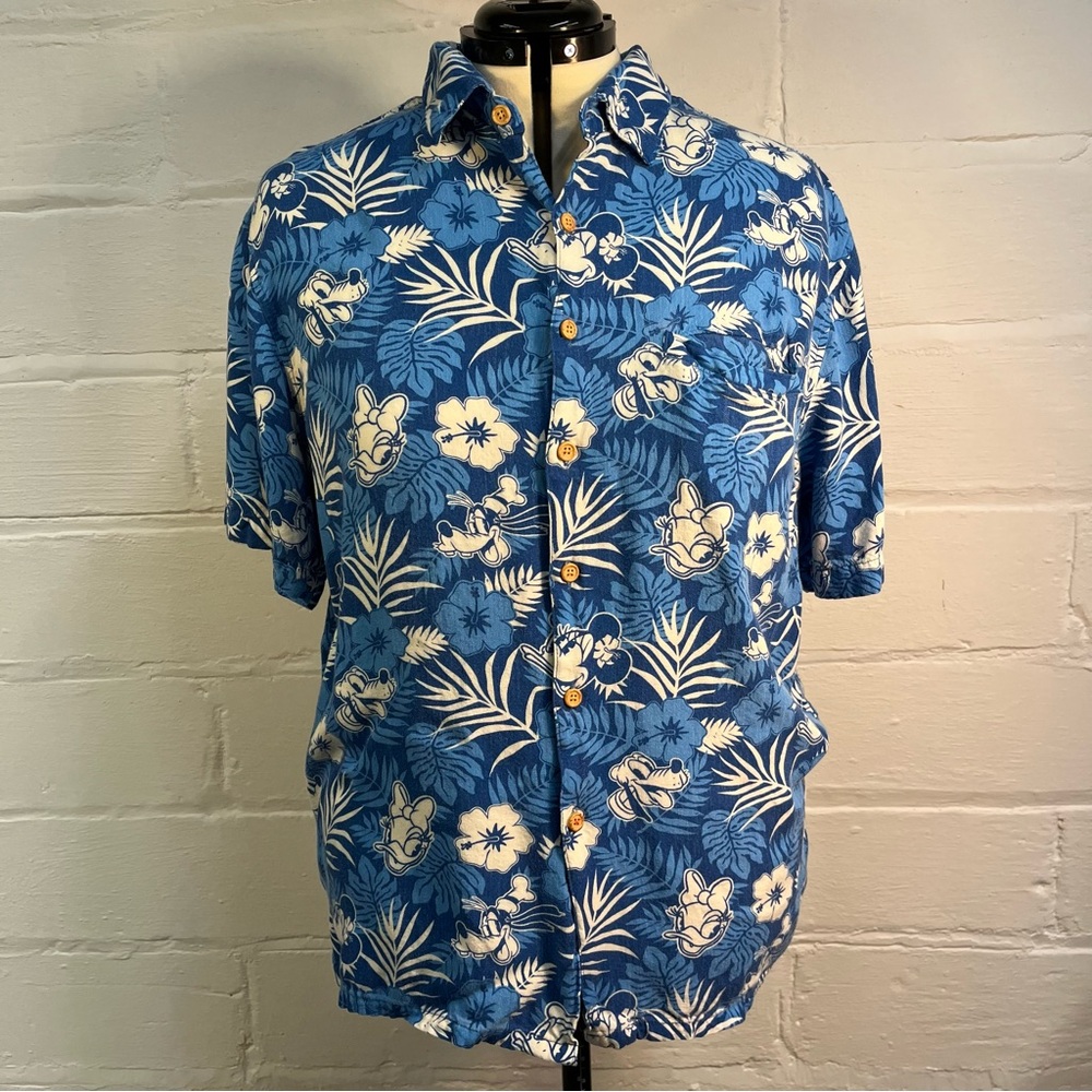 Blue Floral Men's Disney Mickey Mouse Shirt
